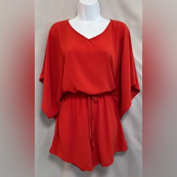 unbrand Pants - Women's Short‎ Sleeve Romper - Brick Red Sz Medium butterfly style